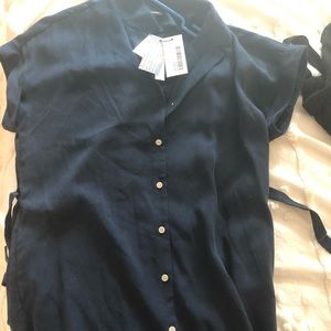 Frank & Oak Textured Camp Collar Dress in Blue